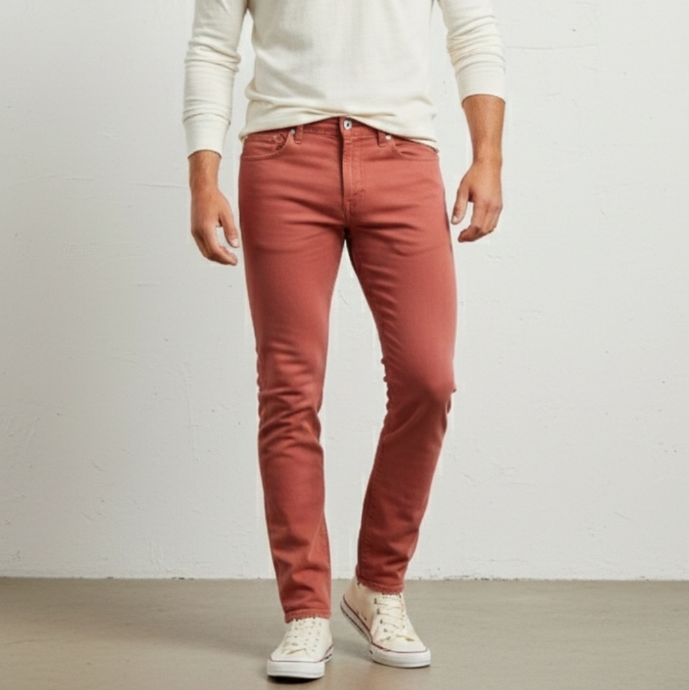 LEVI STRAUSS #513 Limited Edit. Super Rare Salmon Red Denim Jeans